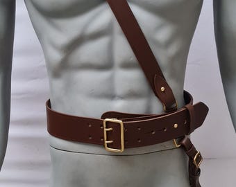 Sam Browne Belt With Cross over Shoulder Strap made with Genuine Leather British Military hunting belt