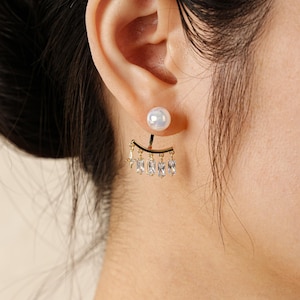 Dainty Pearl CZ Drop Earrings,Wedding Diamond Drop Earrings,Bridal Earrings,Bridesmaid Earrings,Jewelry For Mom,Delicate Minimalist Earrings