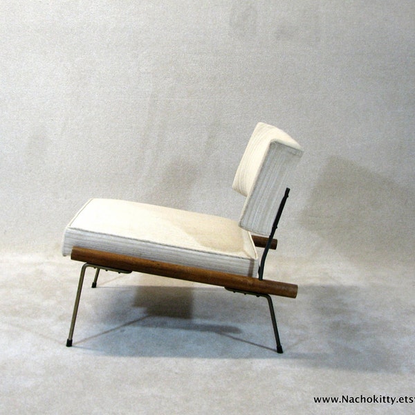 RESERVED: 1950s Mid Century Modern Chair, Upholstery, Wood & Metal