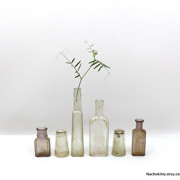 Collection of Primitive Bottles, Purple & Clear