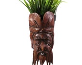 1950s Tiki Carved Mask Tourist Souvenir Wall Hanging