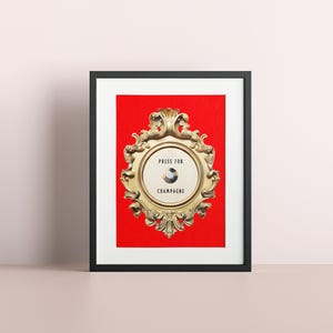 Retro Bar Decor, Press for Champagne Red Background Color, Wall Art Print, Home Decor, Housewarming Gift, Funny Poster, Champagne Lover Gift