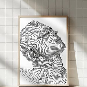 Contour Face Rolled Posters - Tranquil Wall Art, Serenity Poster Print, Surrender Artwork, Minimalist Topographic Map Decor, Meditation Gift