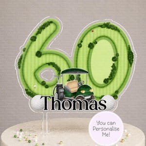 Personalised Golf milestone age cake topper - acrylic printed cake topper - custom cake decoration for golfers