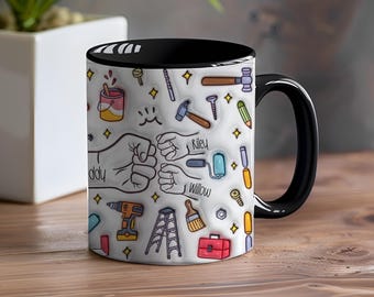 Printed Tool Fist Bump personalised Dad Mug  - Fathers Day - Dad - Step Dad - Gift for him - upto 6 hands -  Handy Man - Worker - NOT 3D
