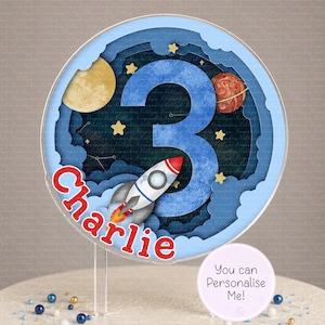 Personalised Space cut out age cake topper - acrylic printed cake topper - custom cake decoration