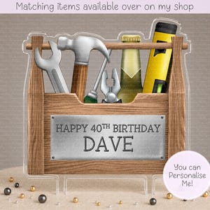 Personalised Tool box milestone cake topper - acrylic printed cake topper - custom cake handy man decoration
