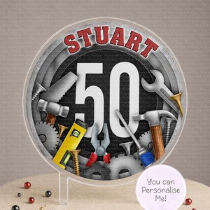 Personalised Tool cut out milestone cake topper - acrylic printed cake topper - custom cake handy man decoration