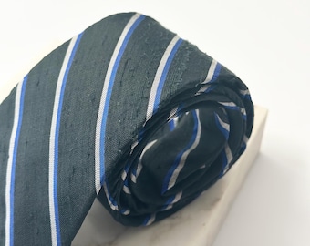 Corbata de seda vintage para hombre con rayas azul marino y azul real
