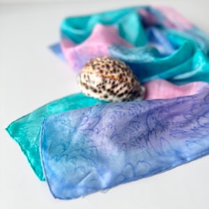 Multicolor Hand Dyed Silk Scarf Rectangular Silk Scarf with Gradient Ombré Pattern