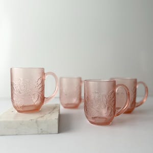 Arcoroc Rosa Pink Floral Set of Four Glass Mugs