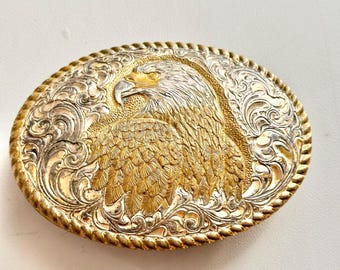 Ceinture Western En Cuir Avec Boucle En Bronze Crumrine - Taille 32, Occasion, Style Cowboy