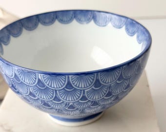 Vintage Ceramic Rice Miso Soy Bowl Scallop Shell Pattern Bowl