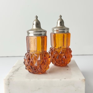 Indiana Glass Amber Diamond Point Pattern Salt and Pepper Shaker Set