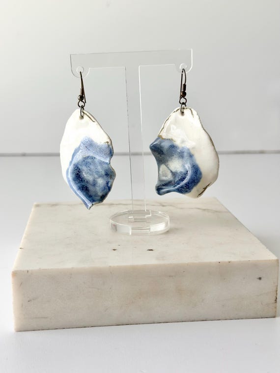 Handmade Abstract Glazed Ceramic Dangle Earrings - image 1