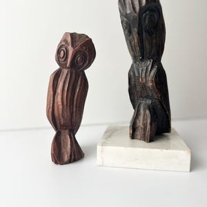 Hand Carved MCM Wood Owl Figurines