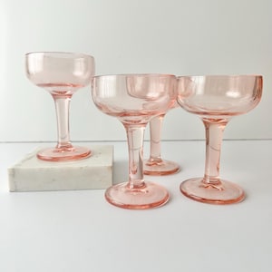 Vintage Set of 6 Pink Wine Coupe or Desert Glasses