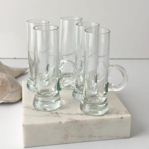 Set of 5 Blown Shot or Sherry Glasses with Looped Handle Stemware Glasses Shot Glasses