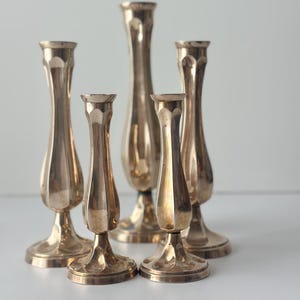 Vintage Fluted Brass Candle Holders - Set of 5 - Trumpet Base