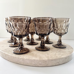 Noritake Perspective Smokey Brown Glass Set of 9 Wine Goblets or Water Glasses