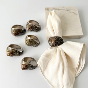 Banded Tapestry Turbo Petholatus Shell Napkin Ring Holders