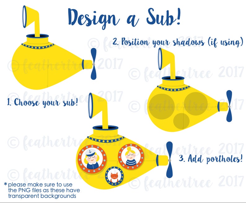 Submarine Clip Art Under the Sea Yellow Submarine, Octopus, Deep Sea Diver etc 300 dpi Jpeg and Png files INSTANT DOWNLOAD image 2