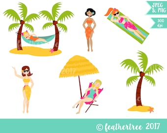 Digital Clipart - Beach Babes - Summer - Topical - Hammock - 300 dpi JPEG and PNG files - Instant Download