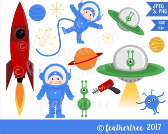 Instant Download - Digital Clipart - Space, Spaceman, Astronaut, Rocket, UFO, Alien, Science, Astronomy, Spaceship - 300dpi JPEG and PNG