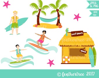 Digital Clipart - Hawaii Tropical Surf Shack Theme - 300 dpi JPEG and PNG - Instant Download
