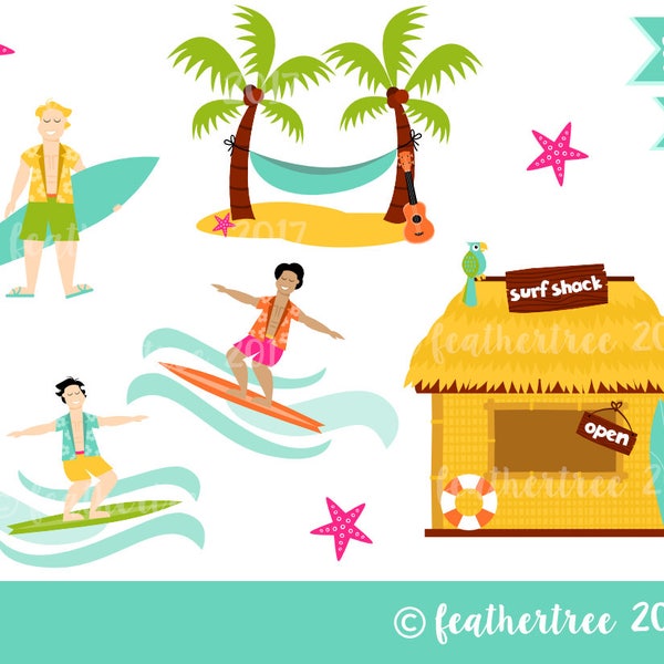 Digital Clipart - Hawaii Tropical Surf Shack Theme - 300 dpi JPEG and PNG - Instant Download