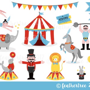 Circus Digital Clipart - Big Top, Trapeze, Strongman, Lion, Seal, Elephant etc - 300 dpi JPEG and PNG files - Instant Download