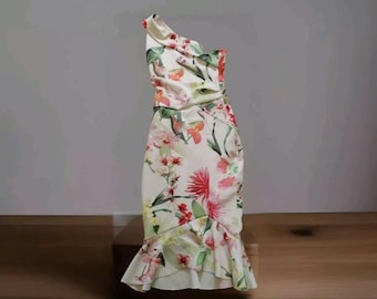 Lipsy Pencil Dress Floral One Shoulder