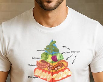 Pools voedselpiramide-T-shirt, Pierogi, Kielbasa, Cabbage & Pickles-T-shirt, grappig Pools voedsel-T-shirt, Poolse erfgoedkleding, cadeau Pierogi-liefhebber