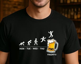Pools Piwo Evolution-shirt, grappig Pools bier-T-shirt, Poolse erfgoedkleding, cadeau bierliefhebber, bier van maandag tot en met vrijdag, shirt Piątek-bier