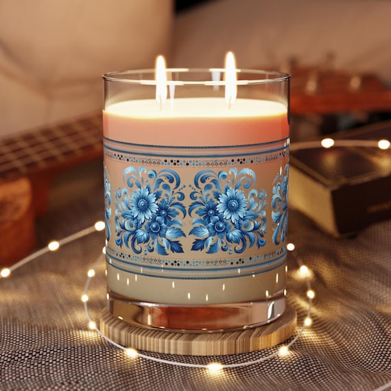 Keramikkerze, Duftkerze mit Blumenmuster, polnische Folklore, polnische Wohnkultur, Meditationskerze, Spa Essentials, polnische Themenkerze