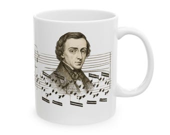 Frédéric Chopin muziekkoffiemok, uniek Pools componist cadeau, Collectible Music Lover Cup, klassieke pianokunst keramische mok, artistiek cadeau