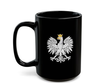 Poolse koffiemok zwarte adelaar, patriottische Poolse koffiemok, Polska Orzeł, historische Poolse trots, erfgoed Polen, cadeau Polska, mok Polska