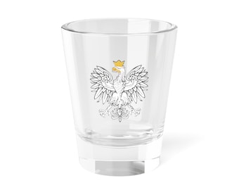 Bicchierino da shot con aquila polacca da 1,5 once, design dell'aquila polacca, souvenir polacco, idea regalo polacca, articoli in vetro polacco, piccolo stemma polacco, orgoglio polacco