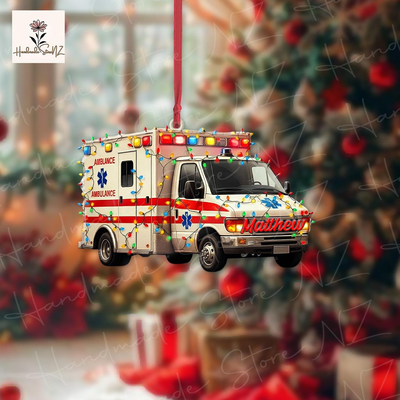 Personalized Ambulance Christmas Ornament, Xmas Tree Decor, Christmas Gift, Custom Name Gift For EMT, Driver, Paramedic Ornament