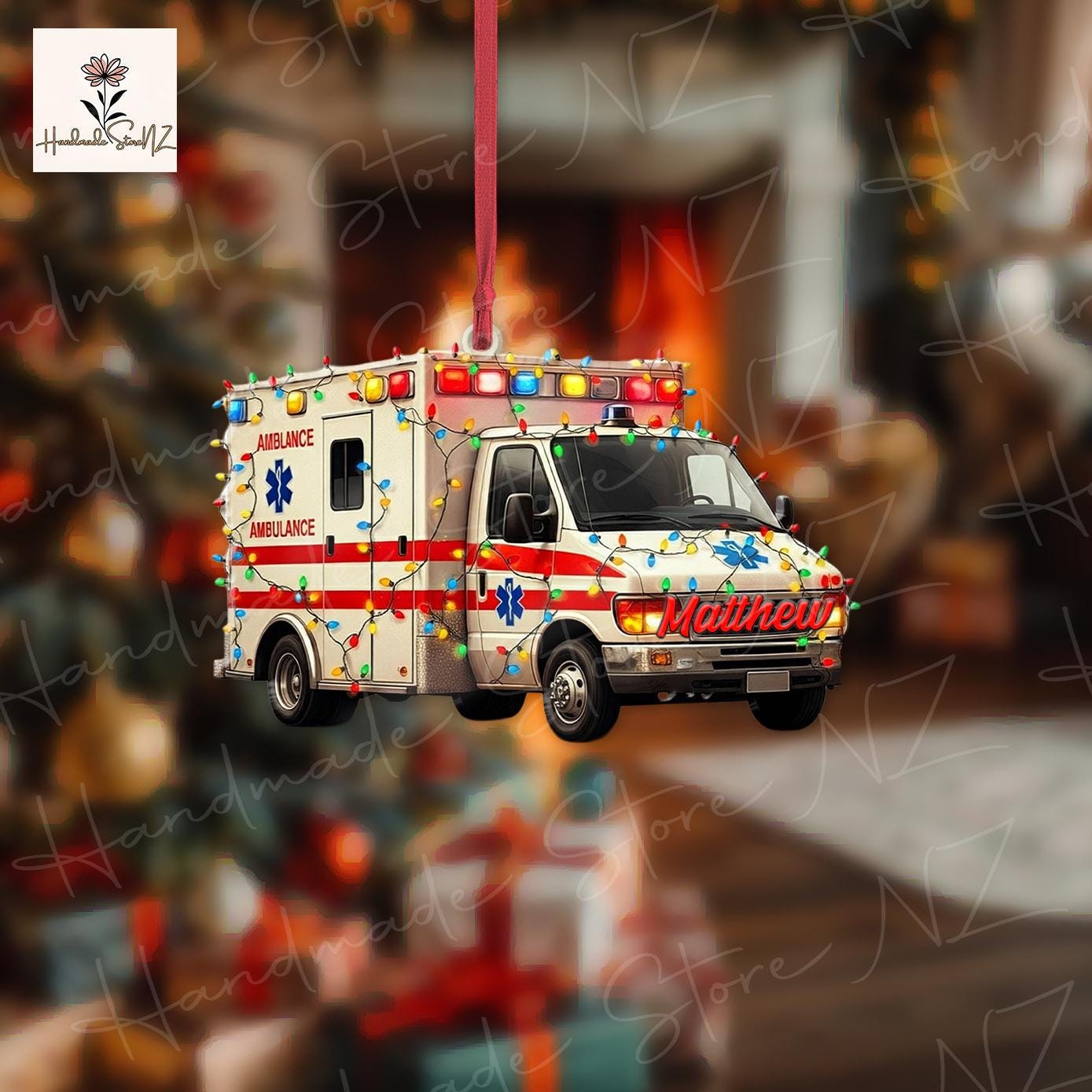 Personalized Ambulance Christmas Ornament, Xmas Tree Decor, Christmas Gift, Custom Name Gift For EMT, Driver, Paramedic Ornament