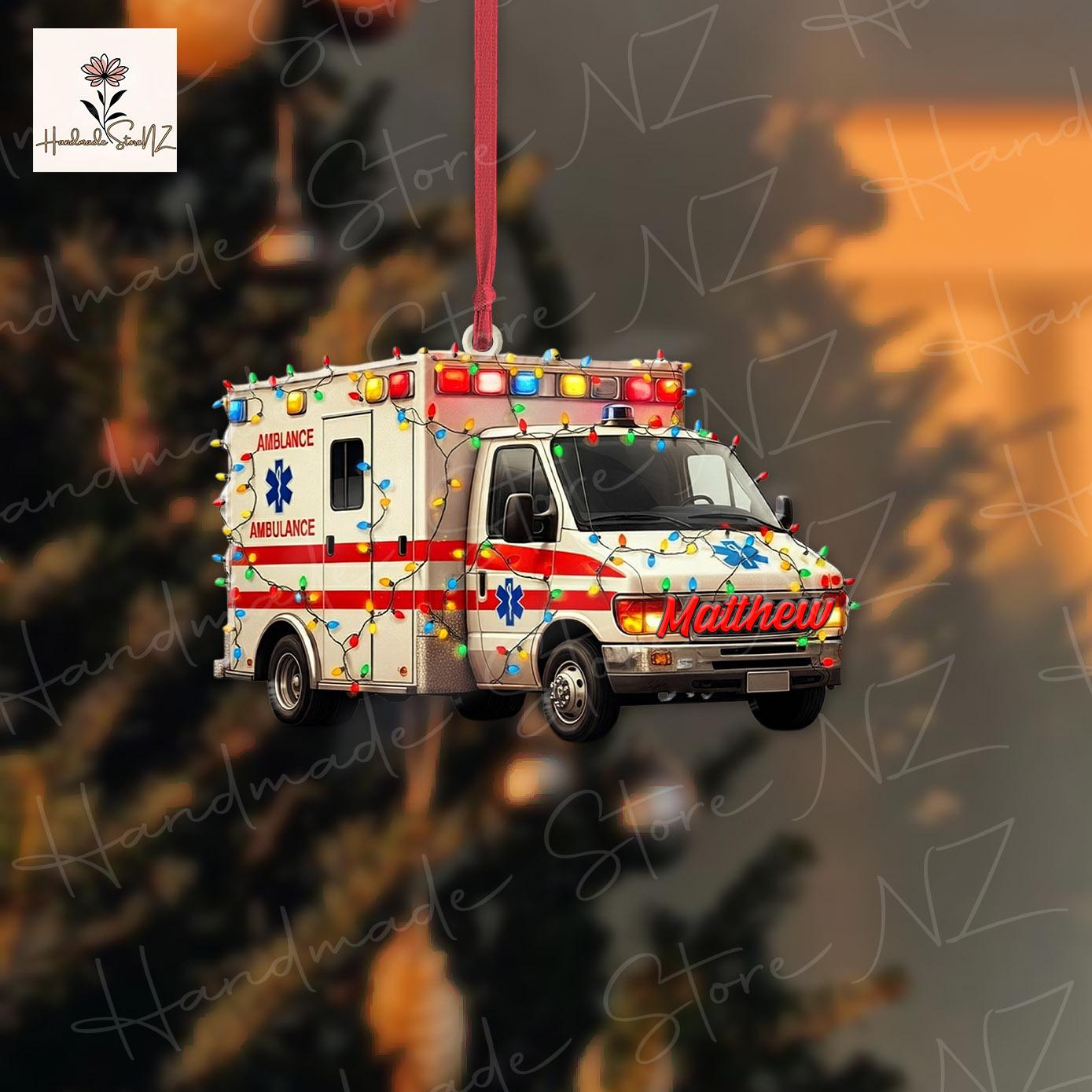 Personalized Ambulance Christmas Ornament, Xmas Tree Decor, Christmas Gift, Custom Name Gift For EMT, Driver, Paramedic Ornament