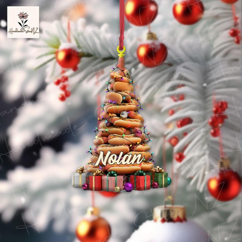 PERSONALIZED Hot Dog Christmas Ornament, Xmas Tree Decor, Christmas