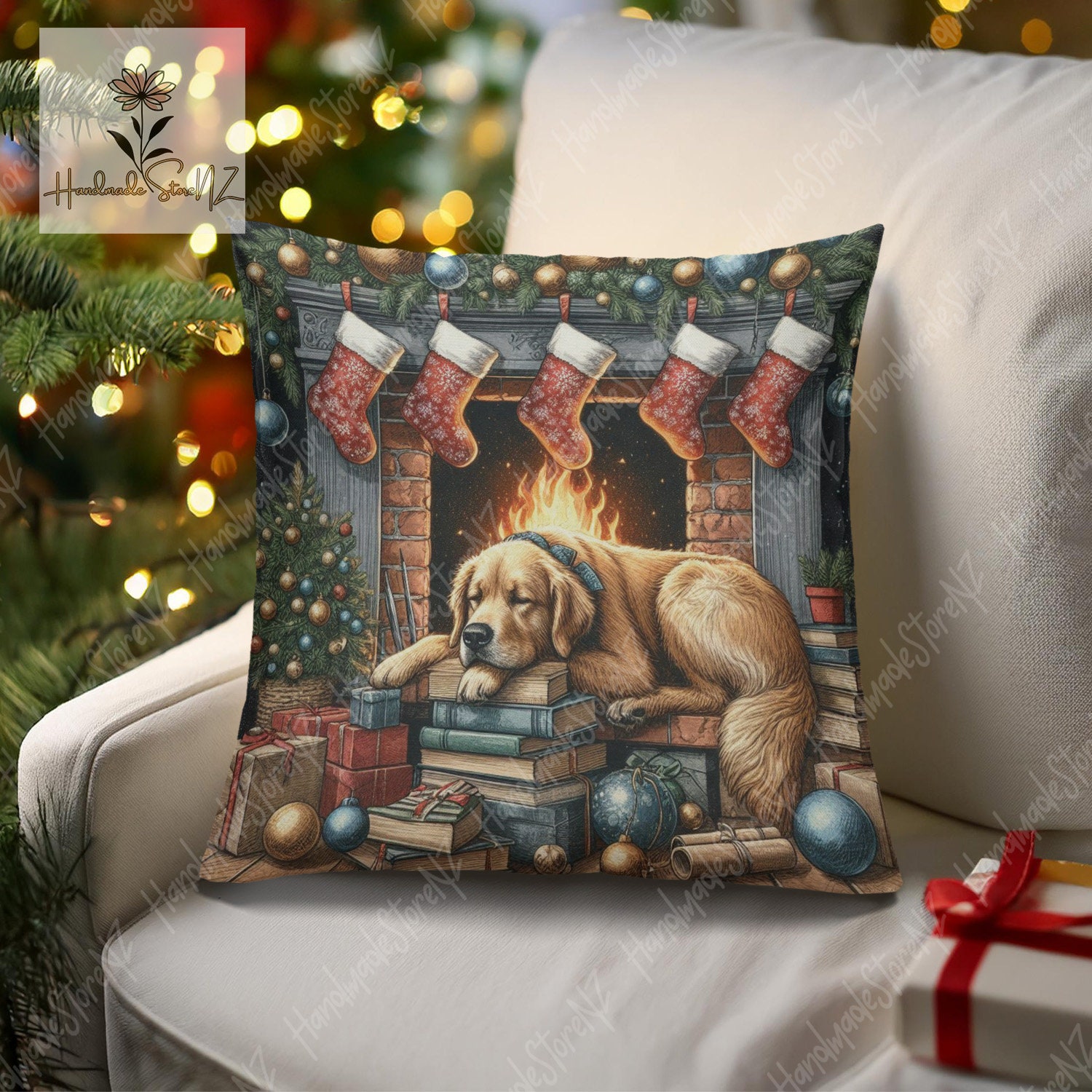 Christmas Golden Retriever Sleeping on Books Pillow Christmas Gift Dog Lover Gift Book Lover Book Club Xmas Gift Gift for Her Bookworm Etsy Canada