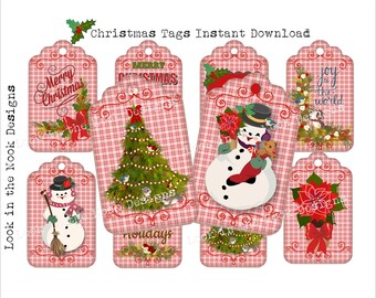 DIGITAL DOWNLOAD Printable Christmas Tags, Cameo Silhoutte file, Country Christmas, Christmas cards, Collage sheet, Clip Art, Gift Tags