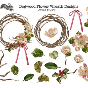 Dogwod Flower Graphic, INSTANT DOWNLOAD, Floral illustraties, Twig krans, PNG-bestand, bloemenkrans, handgemaakte schilderkunst, geïllustreerde kunst