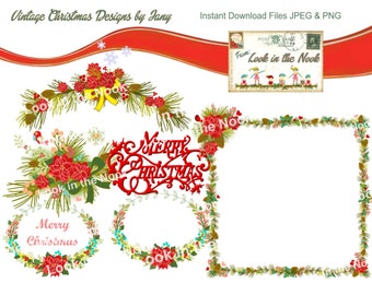 Christmas Florals Graphic Design,  Digital Download,Decoration,scrapbooking,Clipart,Frame,Wreath,PNG & JPEG Files