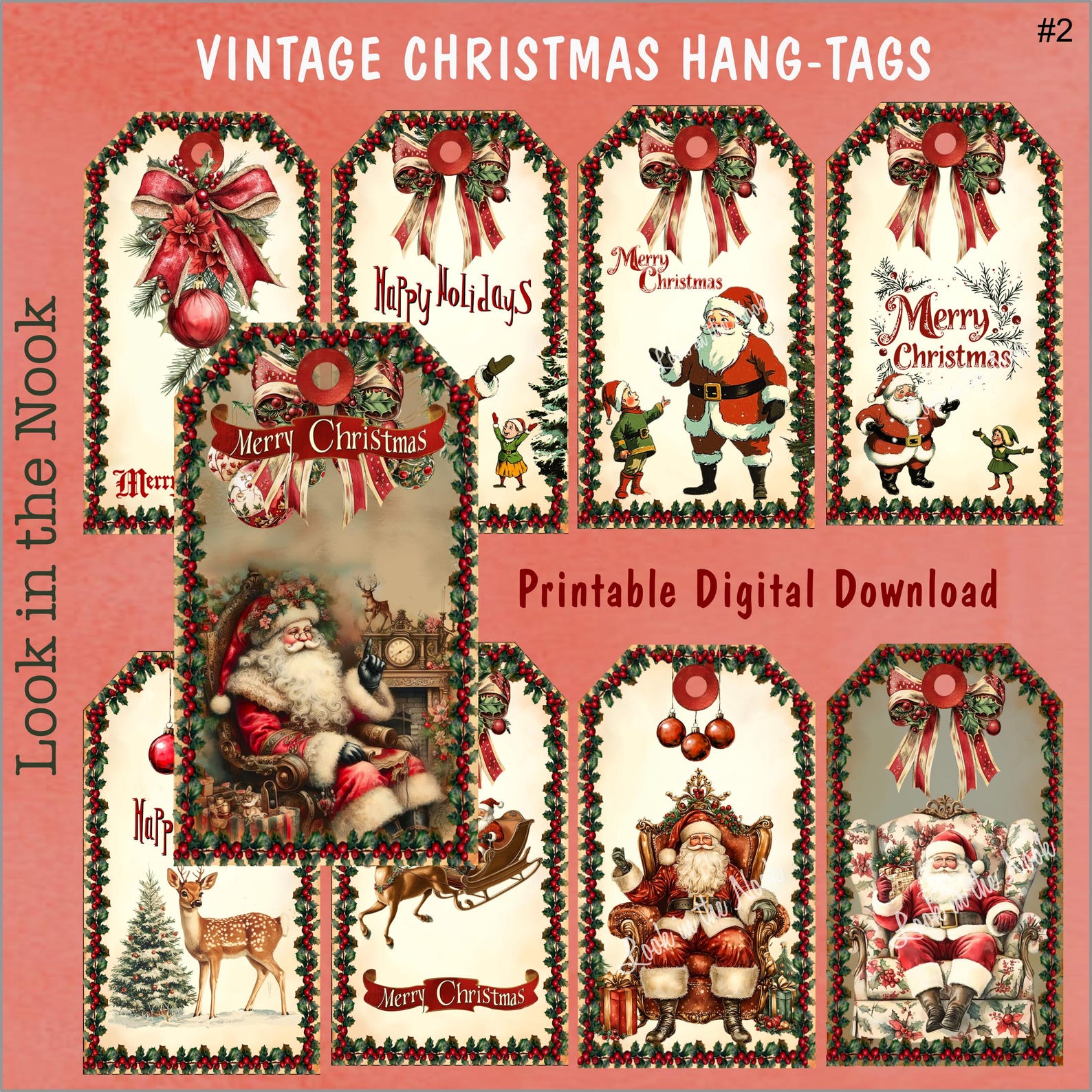 Printable Christmas Hang Tags, 9 Vintage Christmas Designs, Digital ...