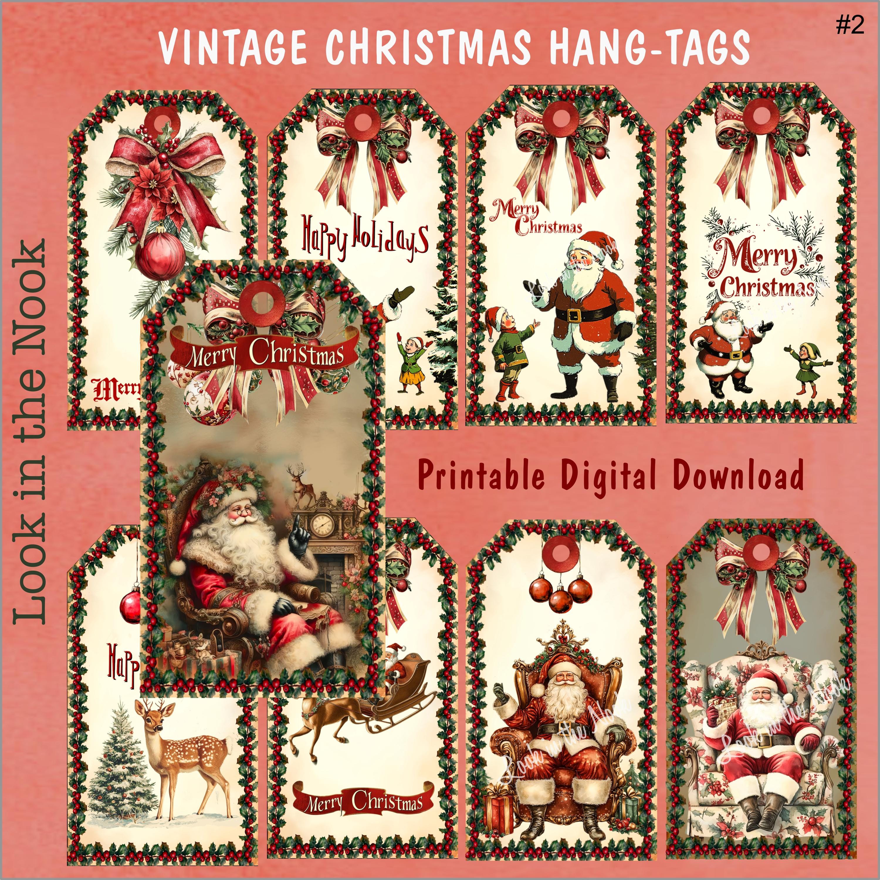 Printable Christmas Hang Tags, 9 Vintage Christmas Designs, Digital ...