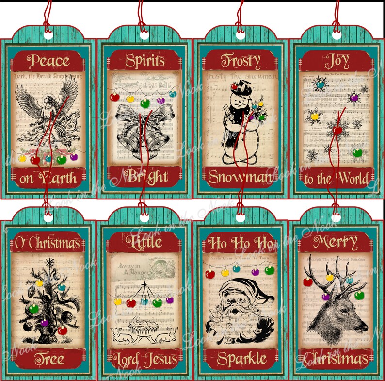 Printable Christmas Hang Tags, 8 Vintage Christmas Designs, Digital ...