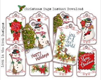 Printable Christmas Tags, DIGITAL DOWNLOAD, Country Christmas designs, Christmas cards, Printable Christmas Tags, Collage sheet, Clip Art